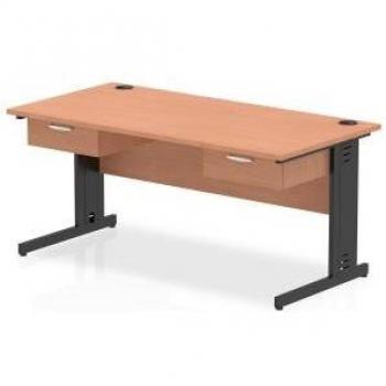 Beech Top Impulse Straight Office Desk 1600 x 800mm with Black Cable Management