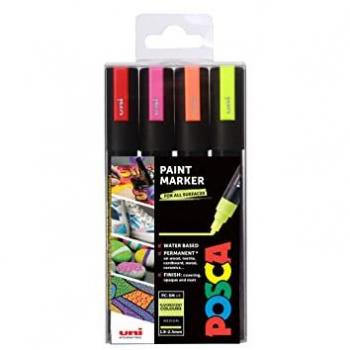 Uni POSCA Marker Pen PC-5M Medium Set of 4 Fluorescents