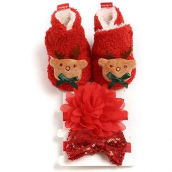 Zapatos de Bebé con Diseño de Santa Claus y Ciervo + 2 Diademas o 2 Calcetines
