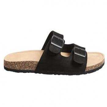 Sleek Black Faux Suede Buckle Sandals – Women's 9EEE