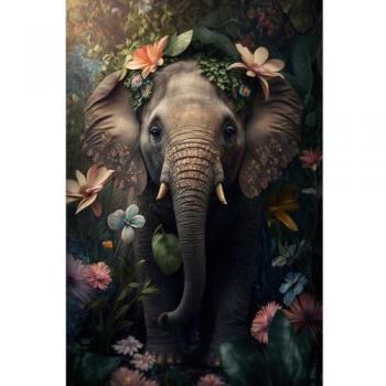 Tableau Éléphant Assis en Verre 65x97 cm