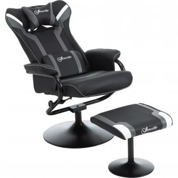 Vinsetto Gaming-Relaxsessel mit Hocker, Fernsehsessel, 130° neigbar, Schwarz-Grau, 67 x 82,5 x 103 cm