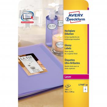 Avery Zweckform No. L7769-40 Self-Adhesive Labels, 99.1 x 139 mm, White, 160 Labels