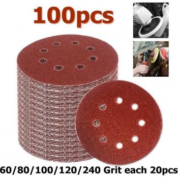 5in Sanding Disc Set 100Pc 60/80/100/120/240 Grit Hook and Loop