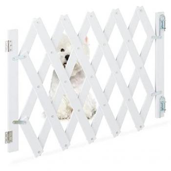 Barrera de Seguridad Plegable Relaxdays para Niños y Mascotas, Altura Ajustable de 47,5 a 60 cm, hasta 108,5 cm de Ancho, Bambú Blanco