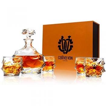 Premium Von Crystal Whiskey Decanter & 4 Glasses Bundle