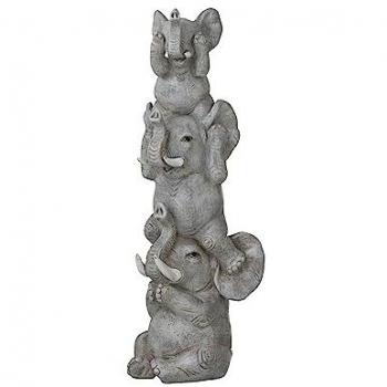 Éléphants Trio en Résine – Statuette Décorative Gris, 32 cm