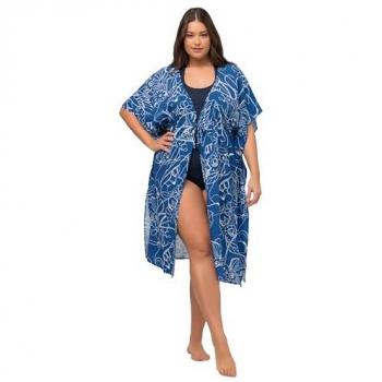Ulla Popken Damen Kaftan, Viskose, Tukan-Muster, große Größen