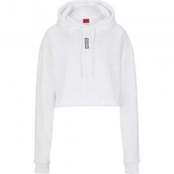 Sudadera Cropped HUGO con Capucha y Logo Vertical Blanca