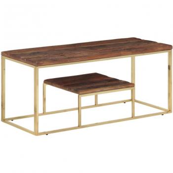 Table basse en acier inoxydable et bois de mélèze massif