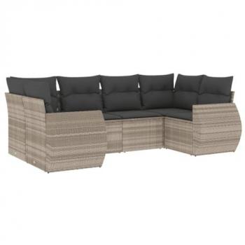 Set de Sofás de jardín 6 pzas y cojines ratán sintético gris Vidaxl 789320