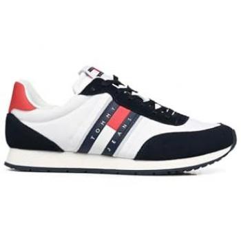 Zapatillas Tommy Jeans Runner Casual para Hombre en color blanco, azul marino y rojo, tamaño 45, con estilo running, cordones y logo