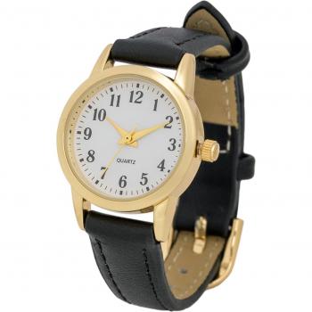 Salon Small Black Leather Strap Analog Watch (PP006‑4)