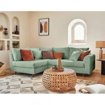 Rune Ecksofa Lisa Design 4-Sitzer Bouclé-Stoff Salbeigrün (linke Seite)