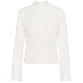 Kaffe 2XL White Striped T‑Shirt, High Neck, Long Sleeves