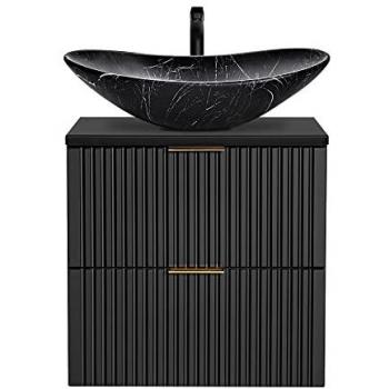 Waschtisch ADELAIDE-56-BLACK, 61cm, matt schwarz, Keramik-Waschbecken schwarz marmoriert