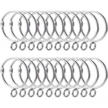 Boucles d’oreilles décoratives pour rideaux – 20 anneaux métalliques ouvrants, couleur argentée, résistance à la rouille, œillet pour épingle à crochet (1,5 pouce