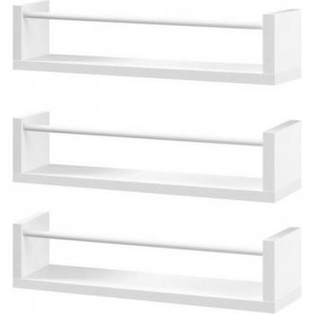 Bibliothèque Murale WOLTU – 3 Plateaux en Pin et MDF, Blanc