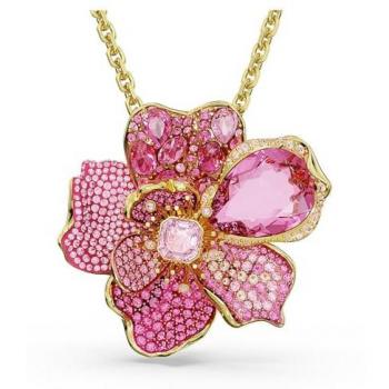 Swarovski Kette „Idyllia“ – 55 cm, rosa Pavé-Kristalle, vergoldete Brosche