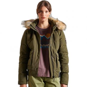 Cazadora Superdry Everest Bomber verde para mujer con capucha acolchada