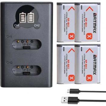 4Pcs NP-BX1 1860mAh Battery + USB Type C Charger for Sony