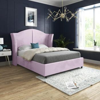 Zampa Pink Upholstered Winged Bed Frame