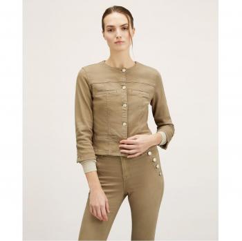 Chaqueta de mujer en drill con escote redondo y botones visibles
