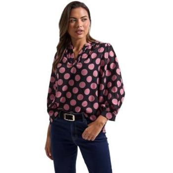 Women’s Black Spot‑Printed Casual Blouse – Size 10