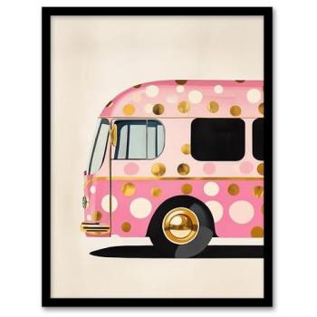 Party Bus in Pink & Gold Polka Dots – Size: 12 by 16