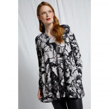 Maglia lunga verde a fiori con scollo a V, maniche lunghe e tasche, Donna, Taglia: 56/58, Viscosa