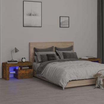 Tables de chevet LED 2 pcs Chêne fumé 70x36,5x40 cm