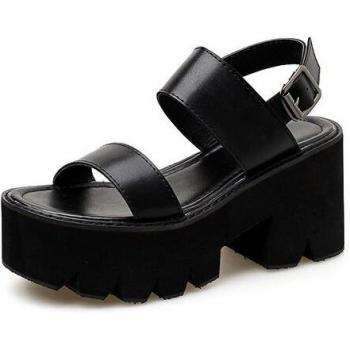 Gdgydh Casual Black Leather Block Heels for Ladies