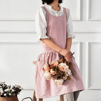 Delantal Floral Lino‑Algodón Para Mujeres