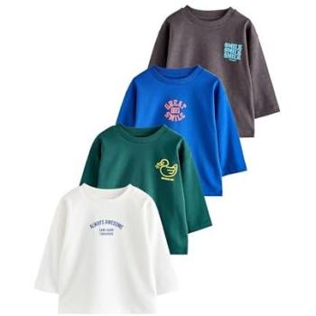 4‑Pack bunte Langarm‑Tops mit Grafiken – Kindermode 3–7 Jahre