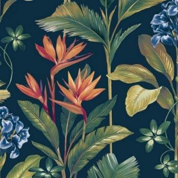 Papel de Pared Floral Belgravia Oliana: Verde Oscuro y Azul