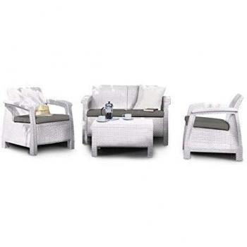 Keter Corfu Lounge Set Mobili da Esterno in Rattan con Divano 2 Posti e 2 Poltrone, Bianco