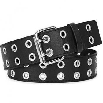 Black PU Grommet Belt – 2‑Hole Design, Punk Style
