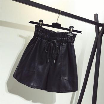 High Waist Korean Loose Leather Shorts