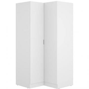 Armoire d’angle dressing blanc (panneaux mélaminés) – 90,5 L × 92,5 P × 184,2 H – PEGANE
