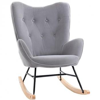 Fauteuil à bascule oreilles vintage confort velours gris