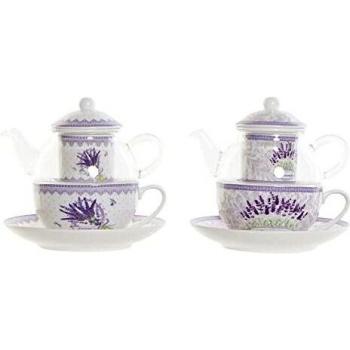 Tetera de cristal y porcelana de la marca DKD Home Decor, capacidad 250 ml, colores lila y blanco, acabado lavanda