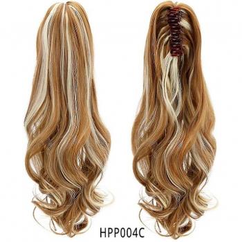 Cheveux Synthétiques 18″ – Extension Queue de Cheval Bouclée, Brune/Blonde Clip Heat‑Proof
