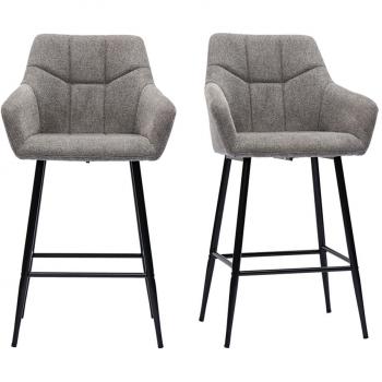 Sgabelli da bar effetto velluto testurizzato grigio e metallo nero H65 cm (set di 2) MONTERO