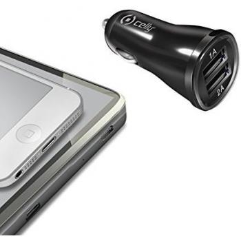 Cargador Universal para Coche Celly, Doble USB 2.1A, Negro