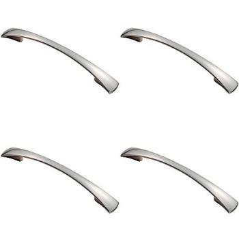 Four‑Piece Tapered Pull Handles with Curved Bow – Satin Nickel, 1 × 28 mm Fixing Centers