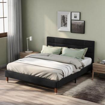 Sommeil Noir 140x200 cm – Lit capitonné velours, sommier laté & tête de lit MODFU
