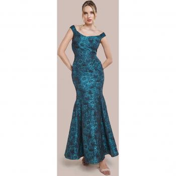 Goddiva Women's Emerald Bardot Jacquard Maxi Dress