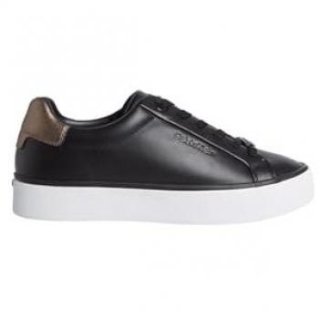 Calvin Klein Women's Vulc Black Lace-Up Sneakers with Metallic Accents