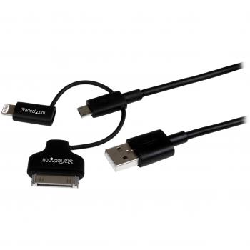StarTech.com 1m 3 ft Black Apple 8-pin Lightning or 30-pin Dock Connector or Micro USB to USB Cable