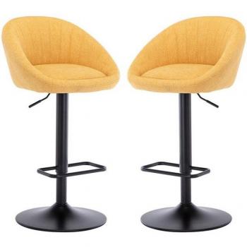 Wahson Office Chair Bar Stools – 2 Pack – Yellow Towel Fabric, Swivel & Adjustable Height